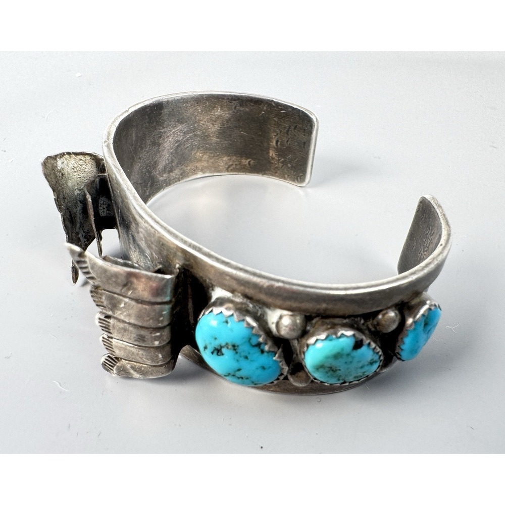 Ben Chapo Navajo Sterling Silver Turquoise 6 Stone Cuff Bracelet 34.25g